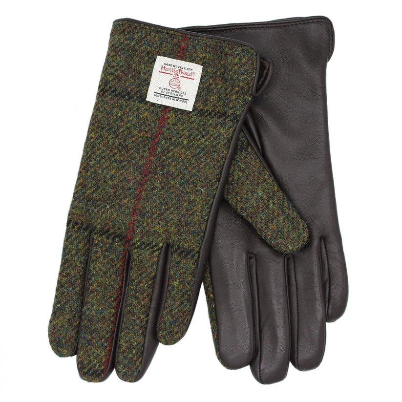 Harris Tweed Ladies Gloves in Green Check