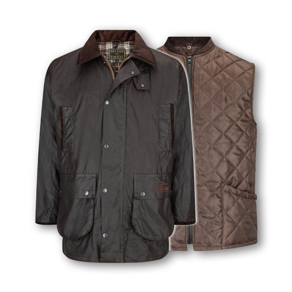 Walker & Hawkes Men's 3 in 1 Brown Wax Jacket