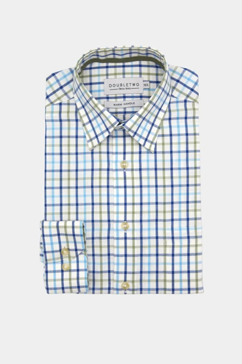 Blue & Olive Tattersall Check 100% Cotton Shirt