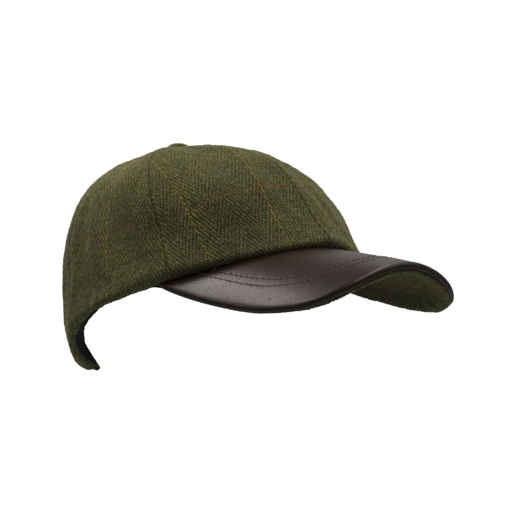 Walker & Hawkes Derby Tweed Duncan Leather Peak Baseball Cap in Light Sage