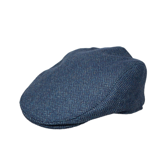 Dents Thirlmere Navy Herringbone Tweed Flat Cap