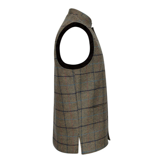 Walker & Hawkes Nehru Abraham Moon Green Overcheck Tweed Waistcoat