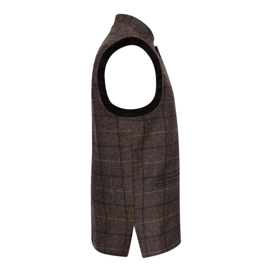 Walker & Hawkes Nehru Abraham Moon Brown Overcheck Tweed Waistcoat
