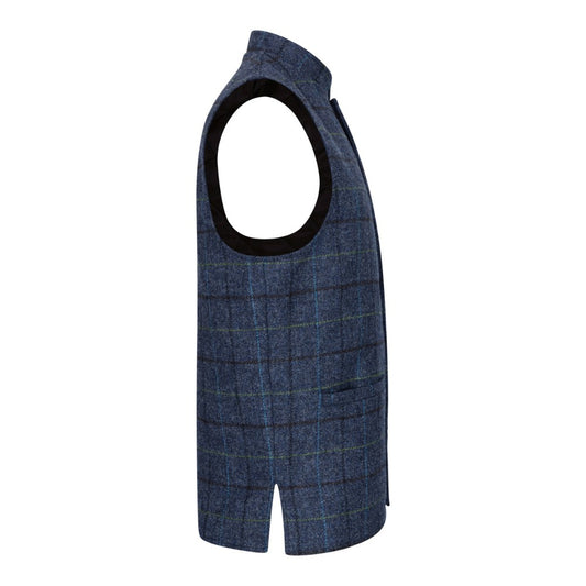 Walker & Hawkes Nehru Abraham Moon Blue Overcheck Tweed Waistcoat