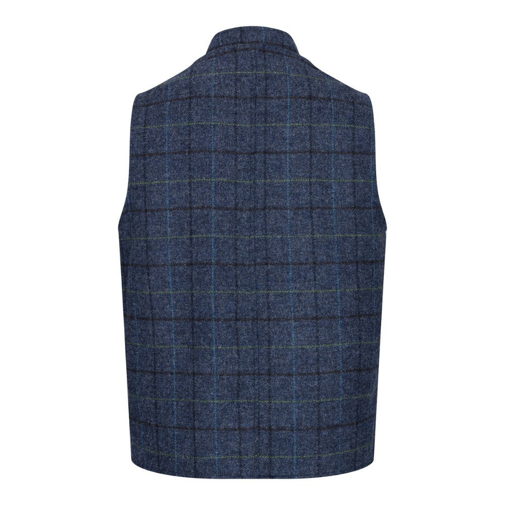 Walker & Hawkes Nehru Abraham Moon Blue Overcheck Tweed Waistcoat