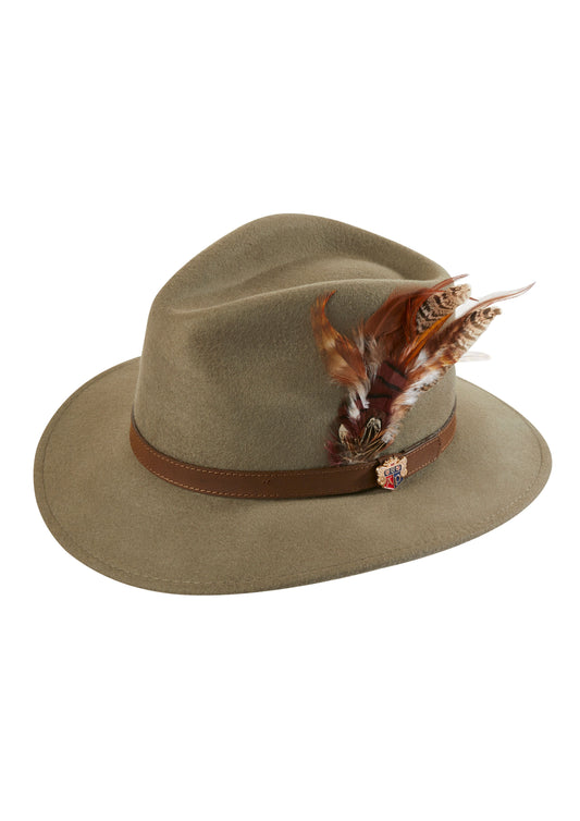 Alan Paine Richmond Ladies Felt Hat with Feather in Oatmeal