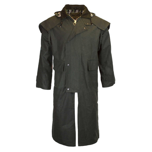 Walker & Hawkes Men's Olive Wax Stockman Cape Coat