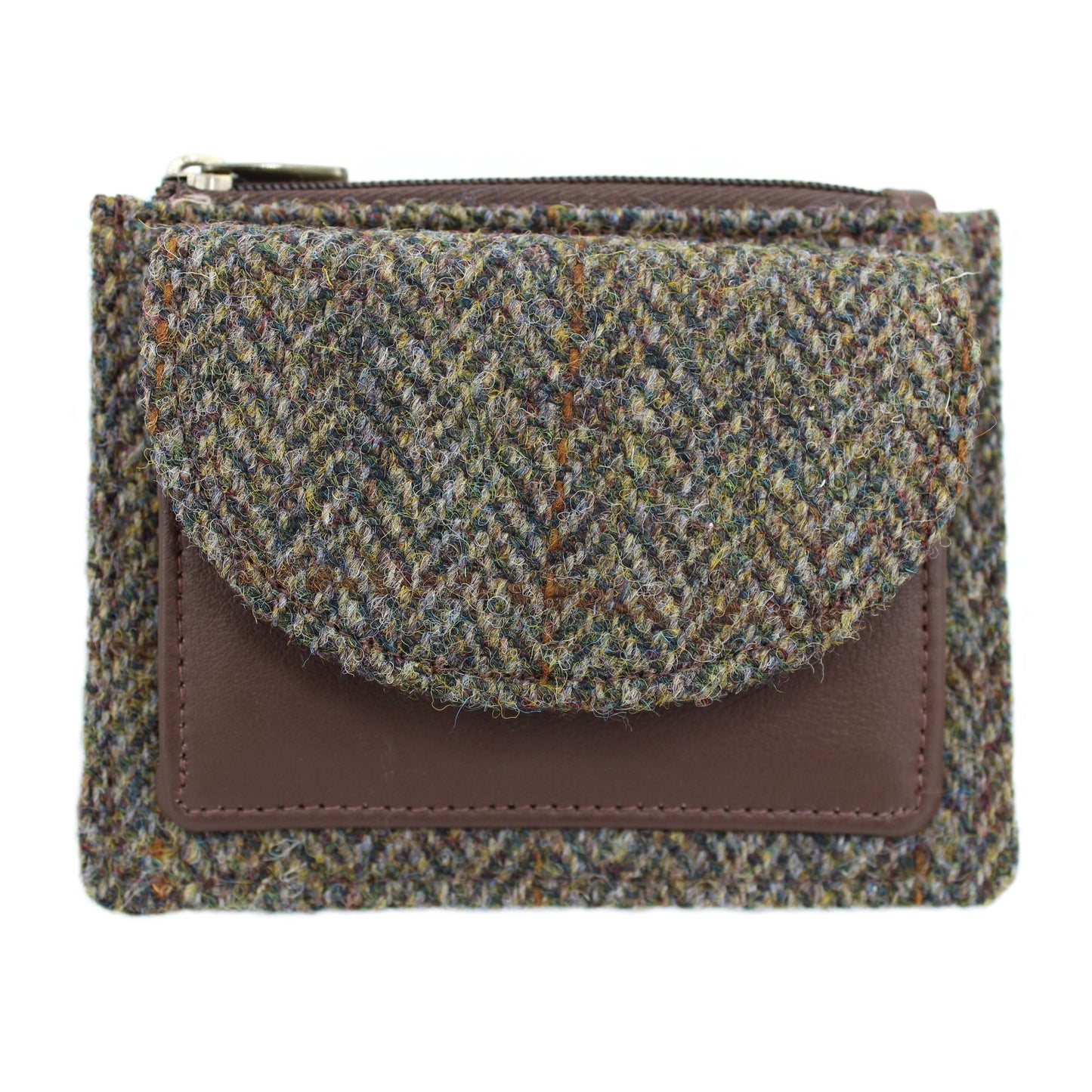 Harris Tweed Coin and Card Holder in Green & Brown Herringbone