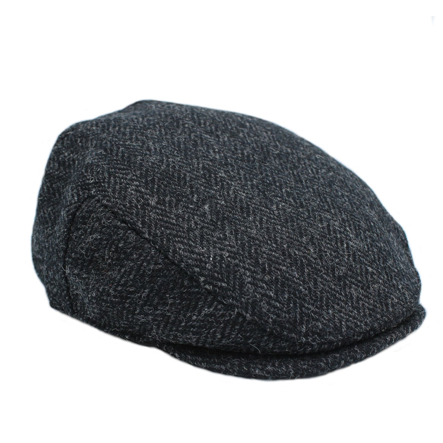 Harris Tweed Black Herringbone Flat Cap