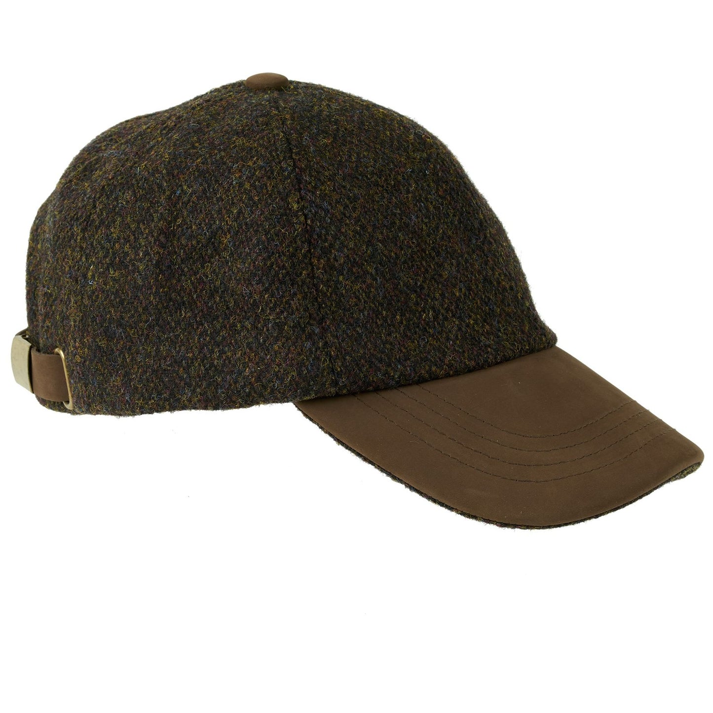 Harris Tweed Brown Barleycorn Leather Peak Baseball Cap