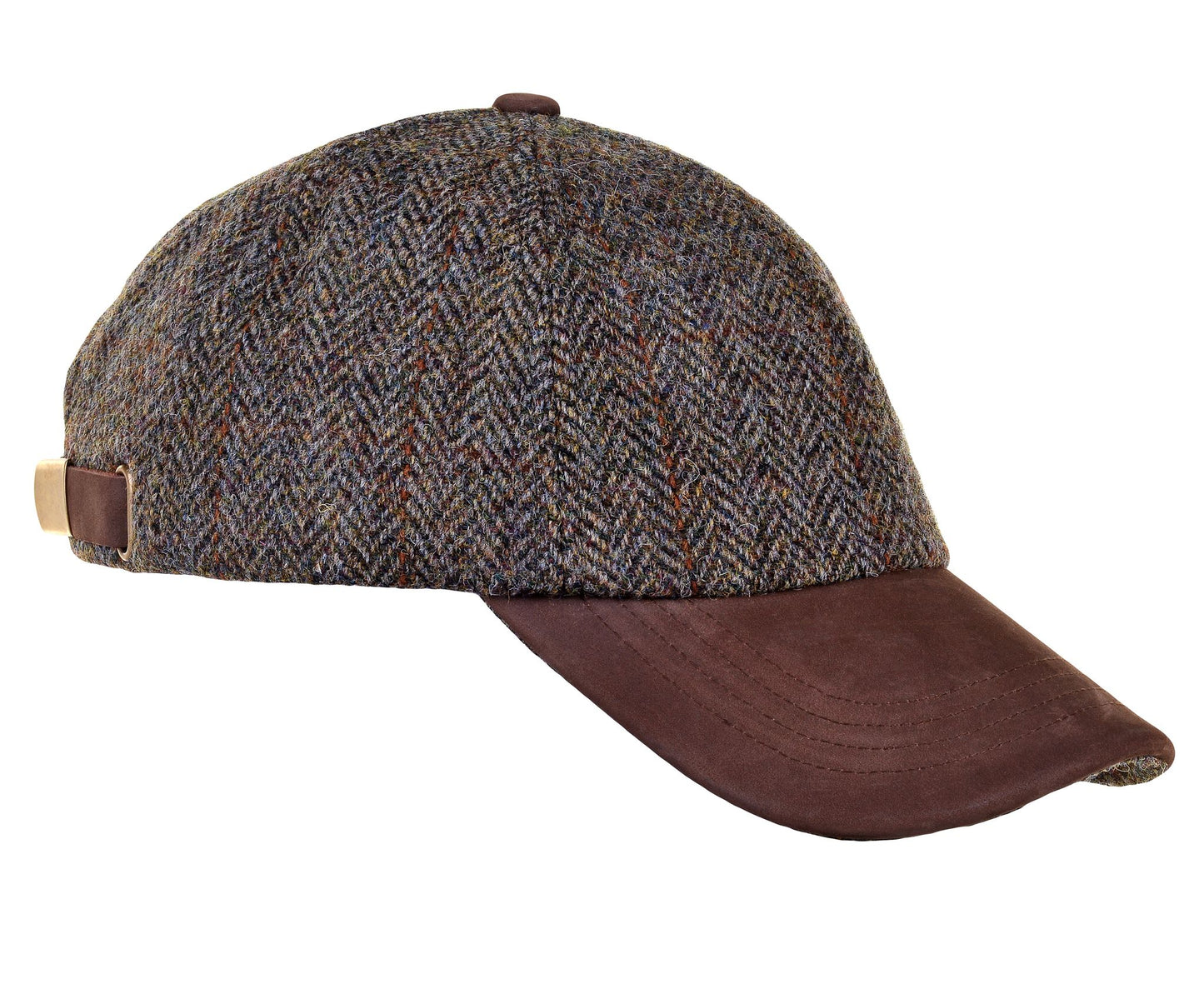 Harris Tweed Green & Brown Herringbone Leather Peak Baseball Cap