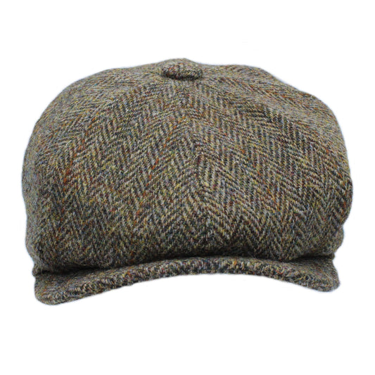 Harris Tweed Green & Brown Herringbone Newsboy Cap