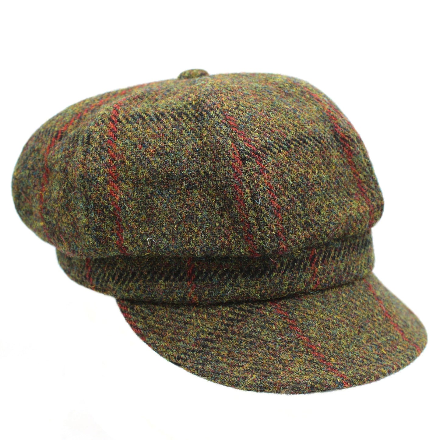 Harris Tweed Ladies Green Check Baker Boy Cap