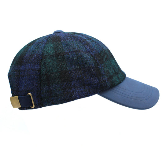 Harris Tweed Ladies Blackwatch Tartan Leather Peak Baseball Cap