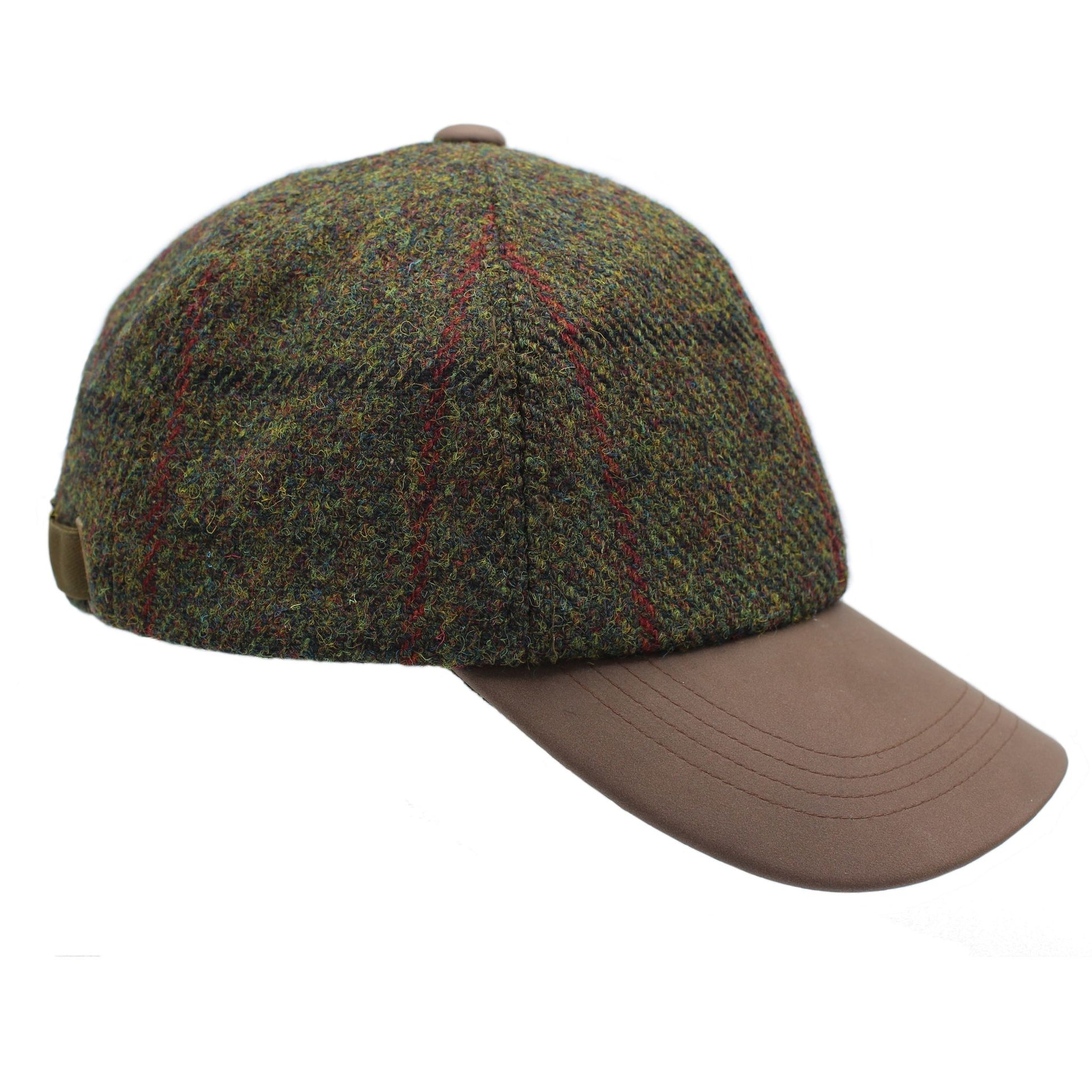 Harris Tweed Ladies Green Check Leather Peak Baseball Cap One Size