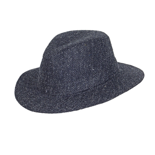 Harris Tweed Black Herringbone Fedora