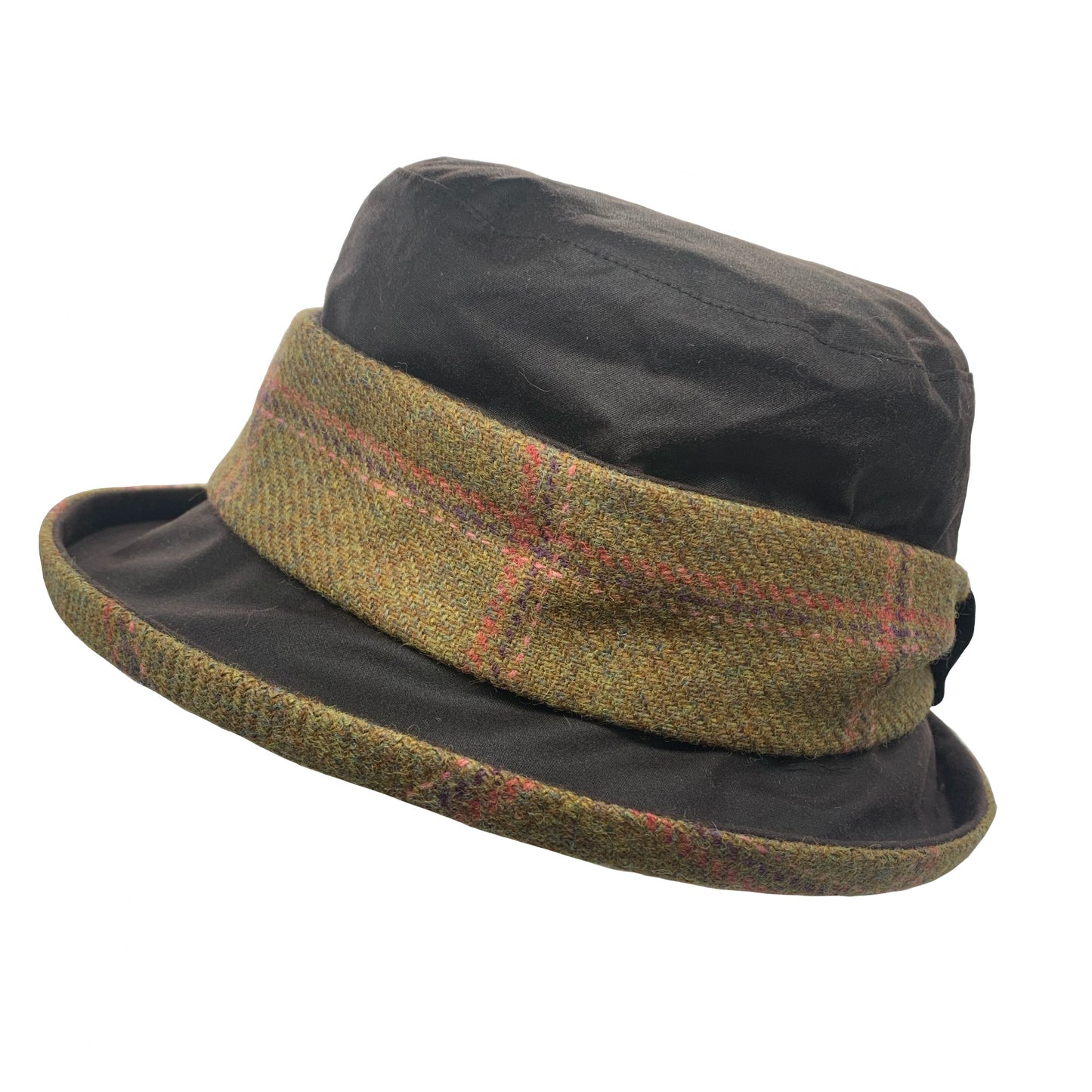 Brown Wax with Green Check Tweed Ladies Band Hat