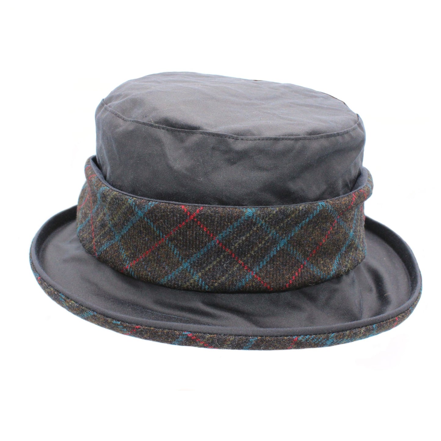 Navy Wax with Brown Check Tweed Ladies Band Hat