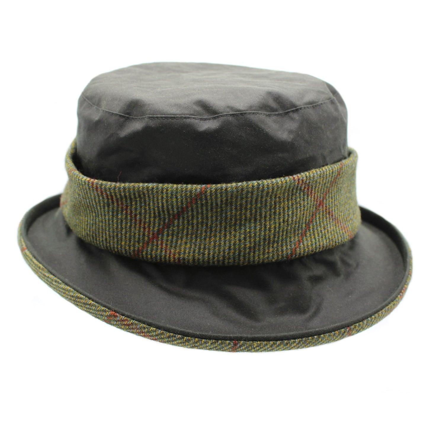 Olive Wax with Green Check Tweed Ladies Band Hat