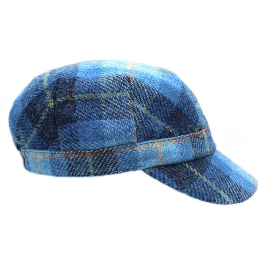 Harris Tweed Ladies Blue Pastel Check Cadet Cap