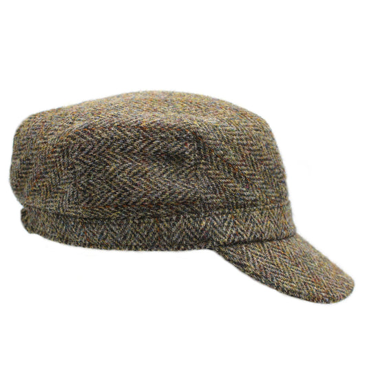 Harris Tweed Ladies Green & Brown Herringbone Cadet Cap