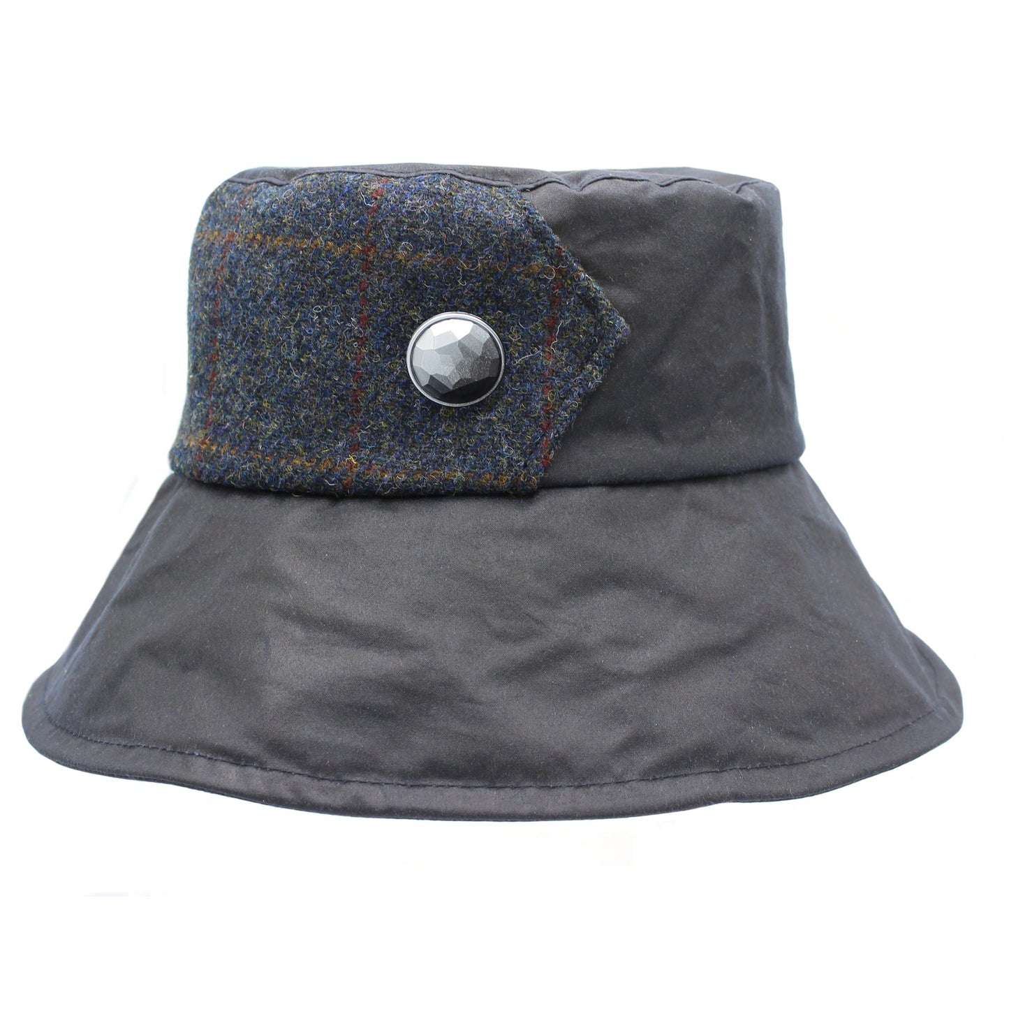 Navy Wax with Blue Check Harris Tweed Ladies Hat