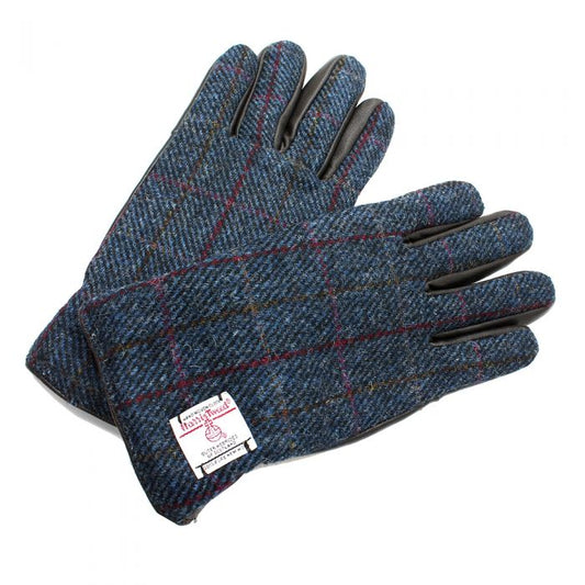 Harris Tweed Gloves in Blue Check Tweed