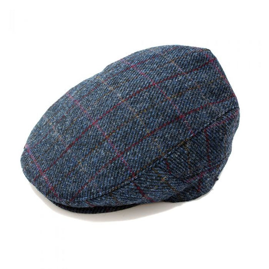 Harris Tweed Blue Check Flat Cap