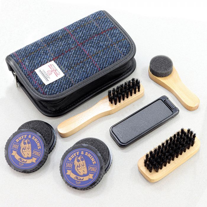 Harris Tweed Shoe Cleaning Kit in Blue Tweed