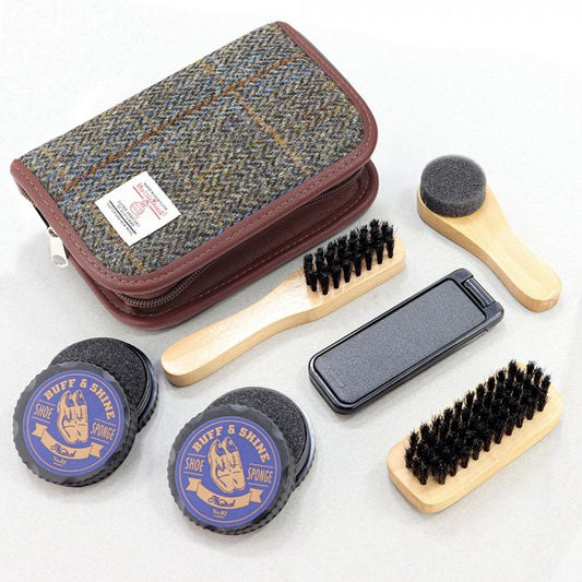 Harris Tweed Shoe Cleaning Kit in Brown Check Tweed