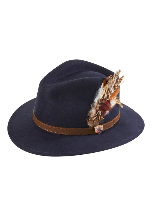 Alan Paine Richmond Ladies Felt Hat with Feather in Navy