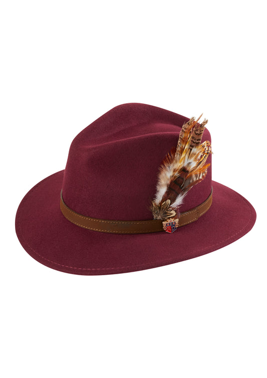 Alan Paine Richmond Ladies Felt Hat with Feather in Wine