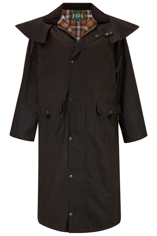 Tweed Outdoor Wax Long Coat in Antique Brown