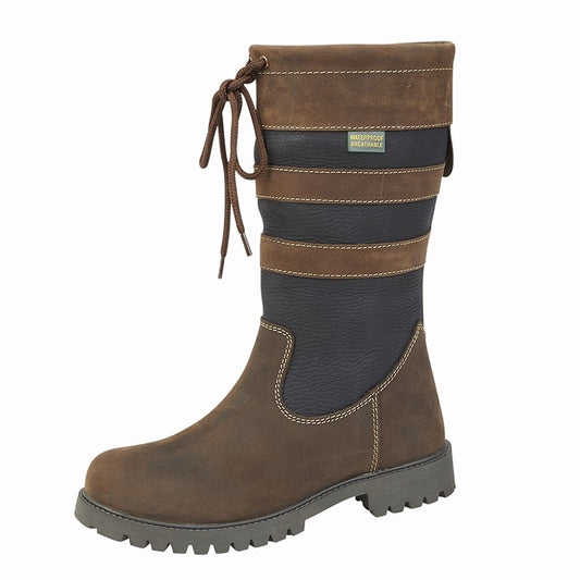Tweed Outdoor Mid Calf Country Boots Chestnut/Navy