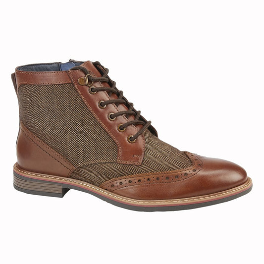 Tweed Outdoor Brown Herringbone Tweed Formal Leather Boot