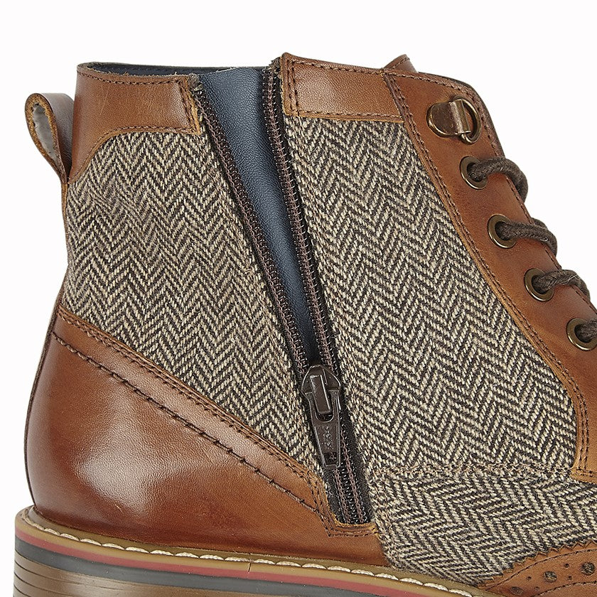 Tweed Outdoor Brown Herringbone Tweed Formal Leather Boot