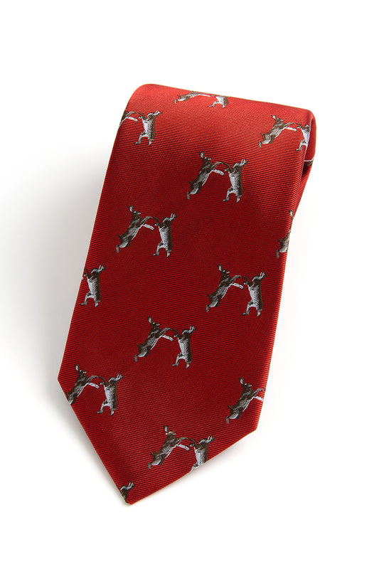 Boxing Hares Country Silk Tie in Red