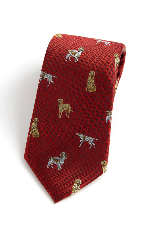 Shooting Dogs Country Silk Tie in Red