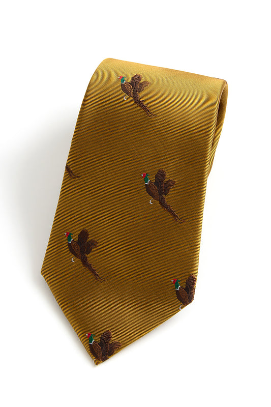 Flying Pheasant Country Silk Tie in Gold