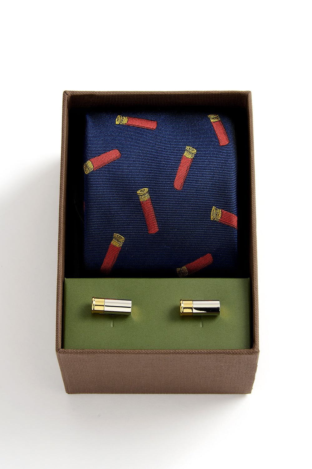 Shotgun Cartridges Tie & Cufflink Set In Navy