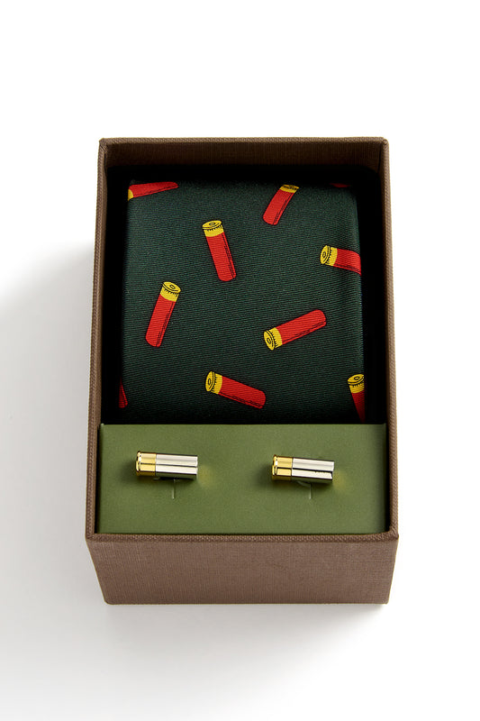 Shotgun Cartridges Tie & Cufflink Set In Green