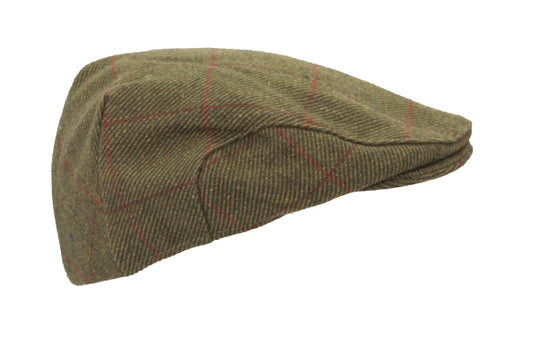 Walker & Hawkes Derby Tweed Flat Cap Green with Red Overcheck