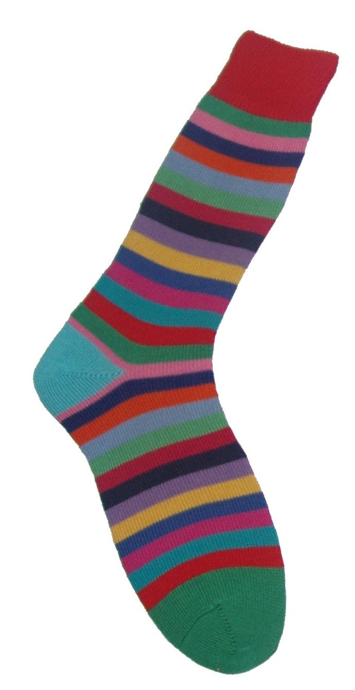 Red Multi-Stripe Cotton Socks