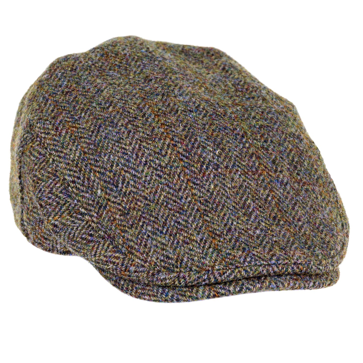 Harris Tweed Green & Brown Herringbone Flat Cap